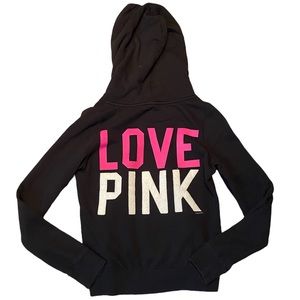 Victoria’s Secret Pink Full Zip Embroidered Hoodie Sweatshirt Y2K 2000s